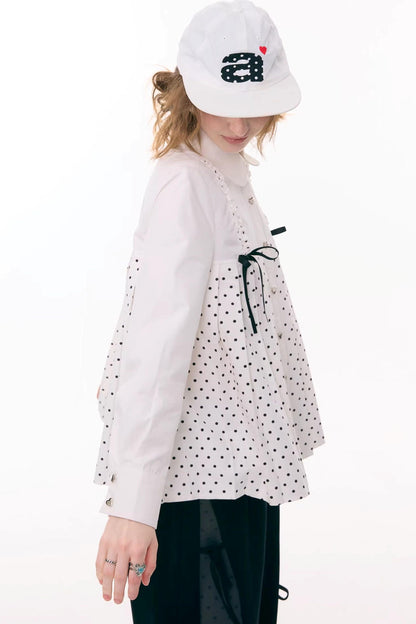 Polka Dot Bow Collar Blouse