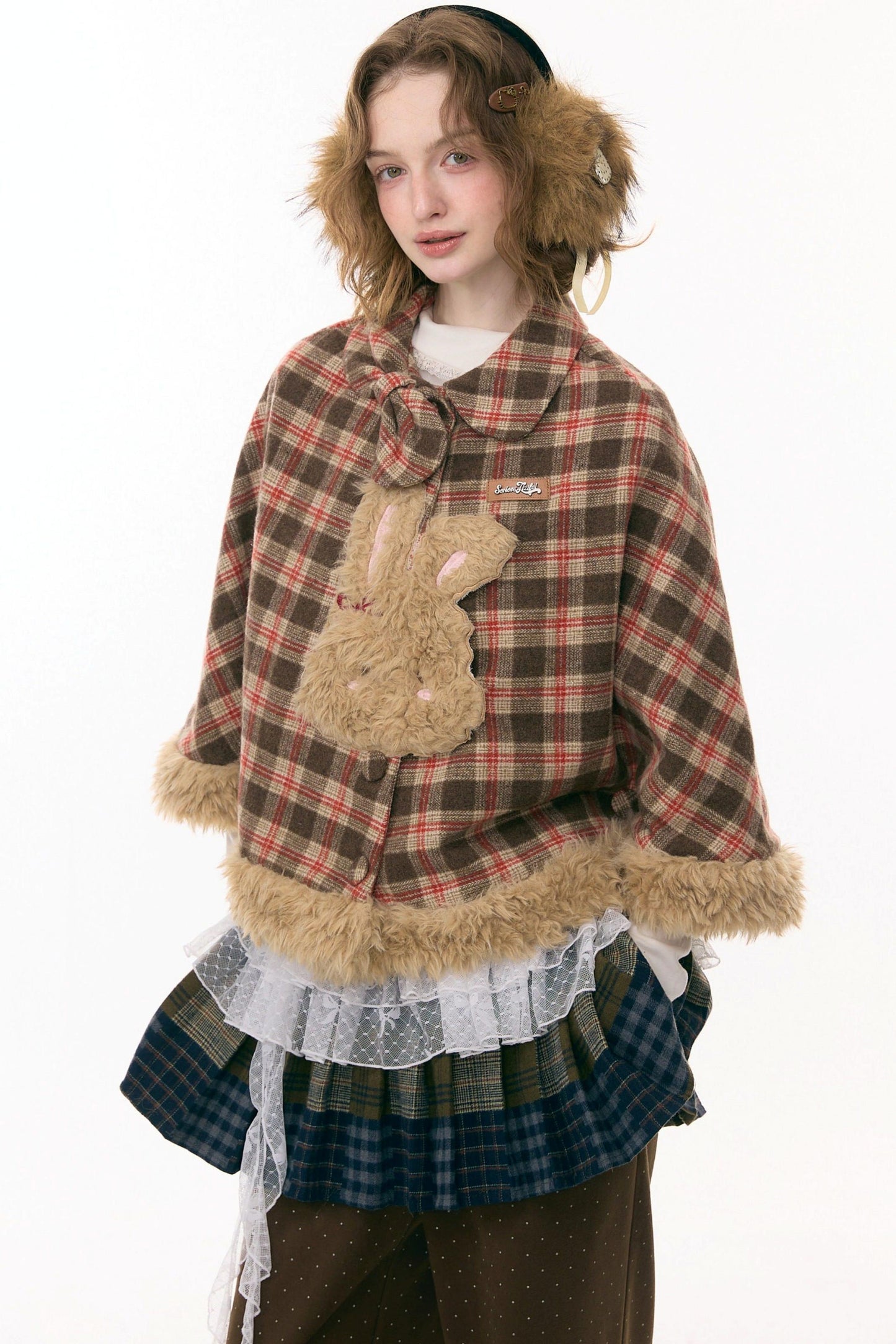 Fairy Tale Plaid Rabbit Cape Coat