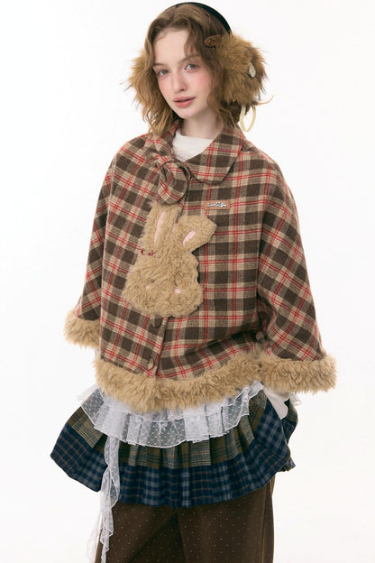 Fairy Tale Plaid Rabbit Cape Coat