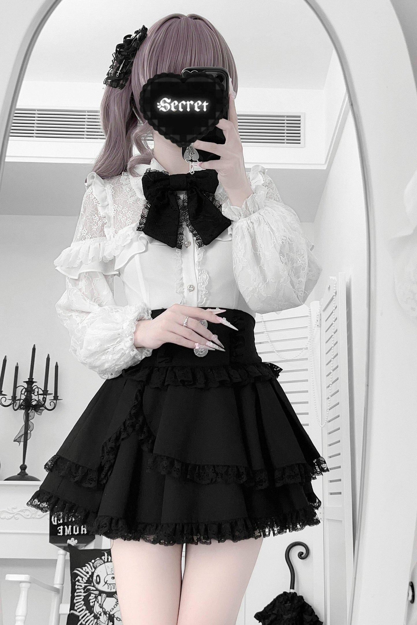 Doll Dark Kawaii Lace Ruffle Skirt