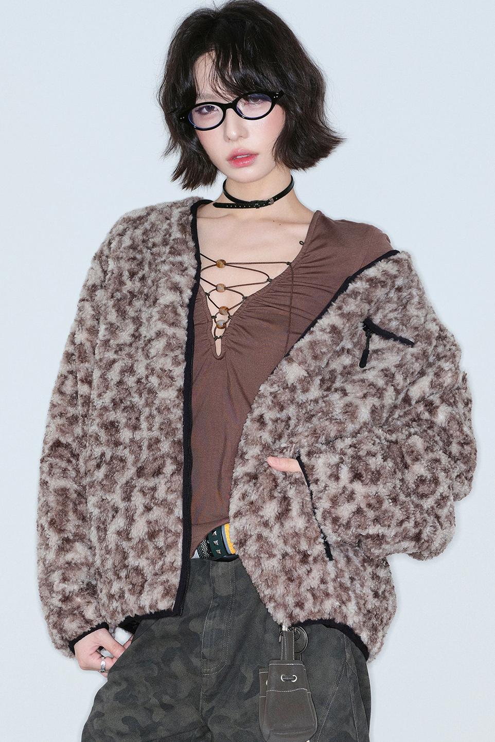 Leopard Print Lamb Wool Coat