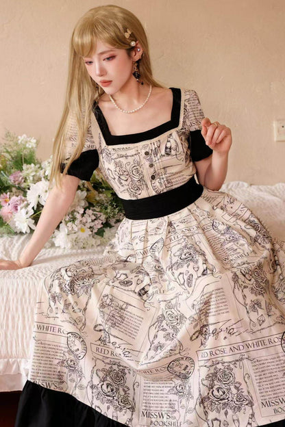 Rose Print Classical Dress