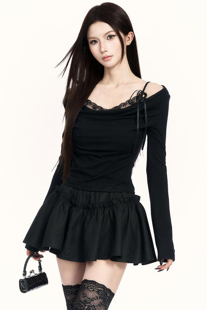 レースドレープドカラートップス