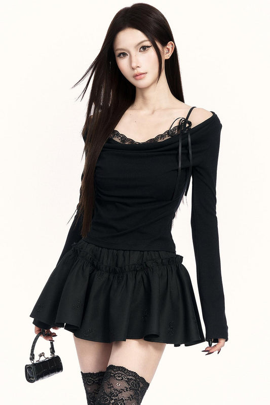 レースドレープドカラートップス