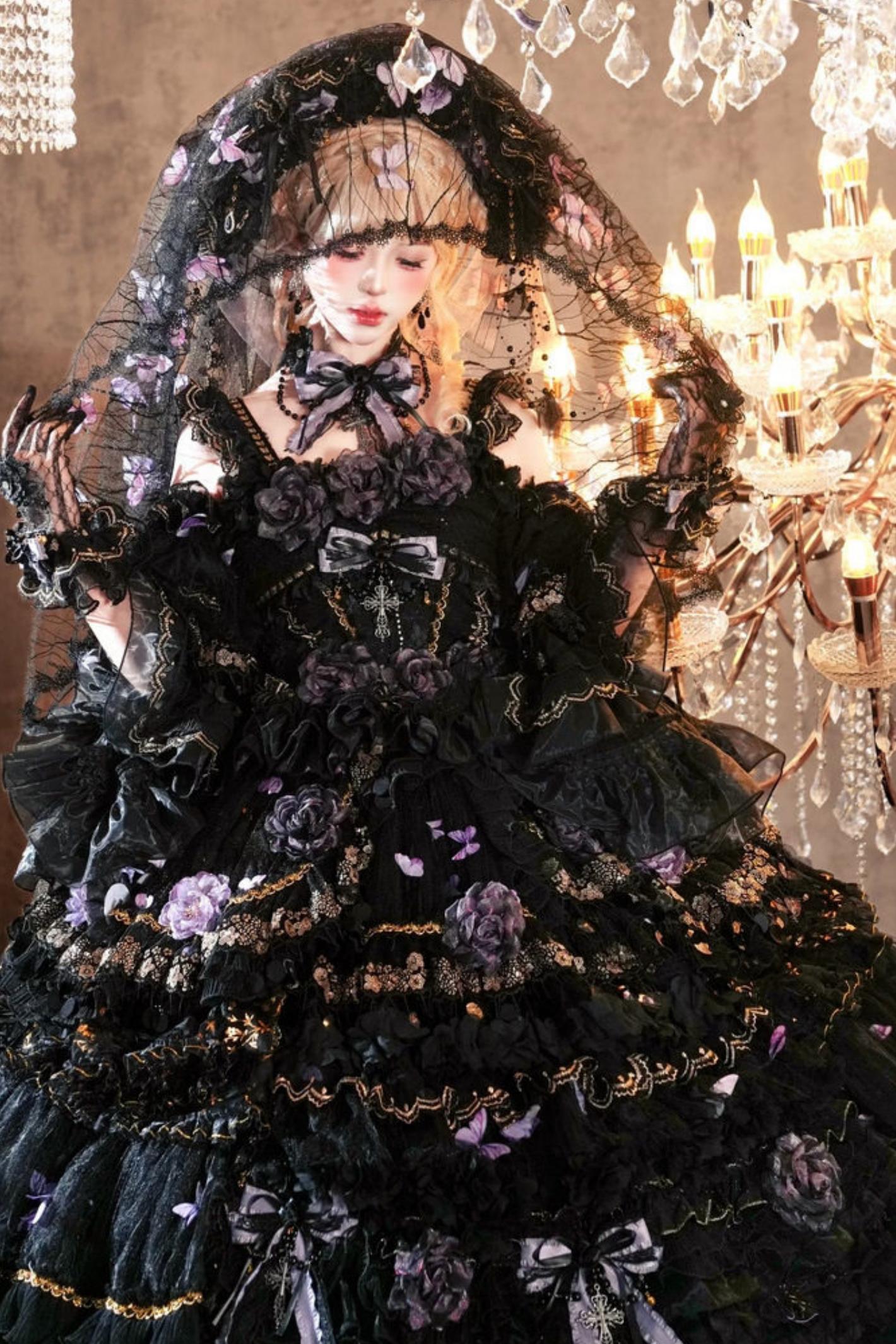 Abito lolita gotico da principessa con bara a farfalla