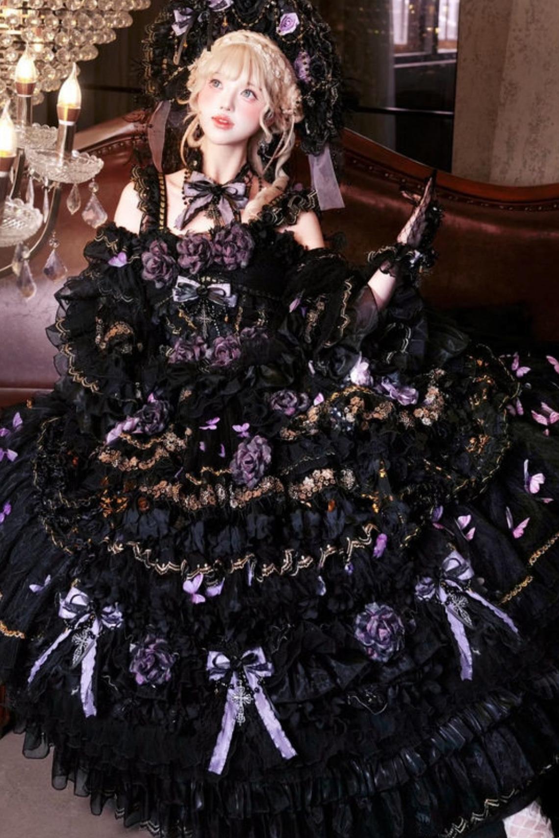 Abito lolita gotico da principessa con bara a farfalla