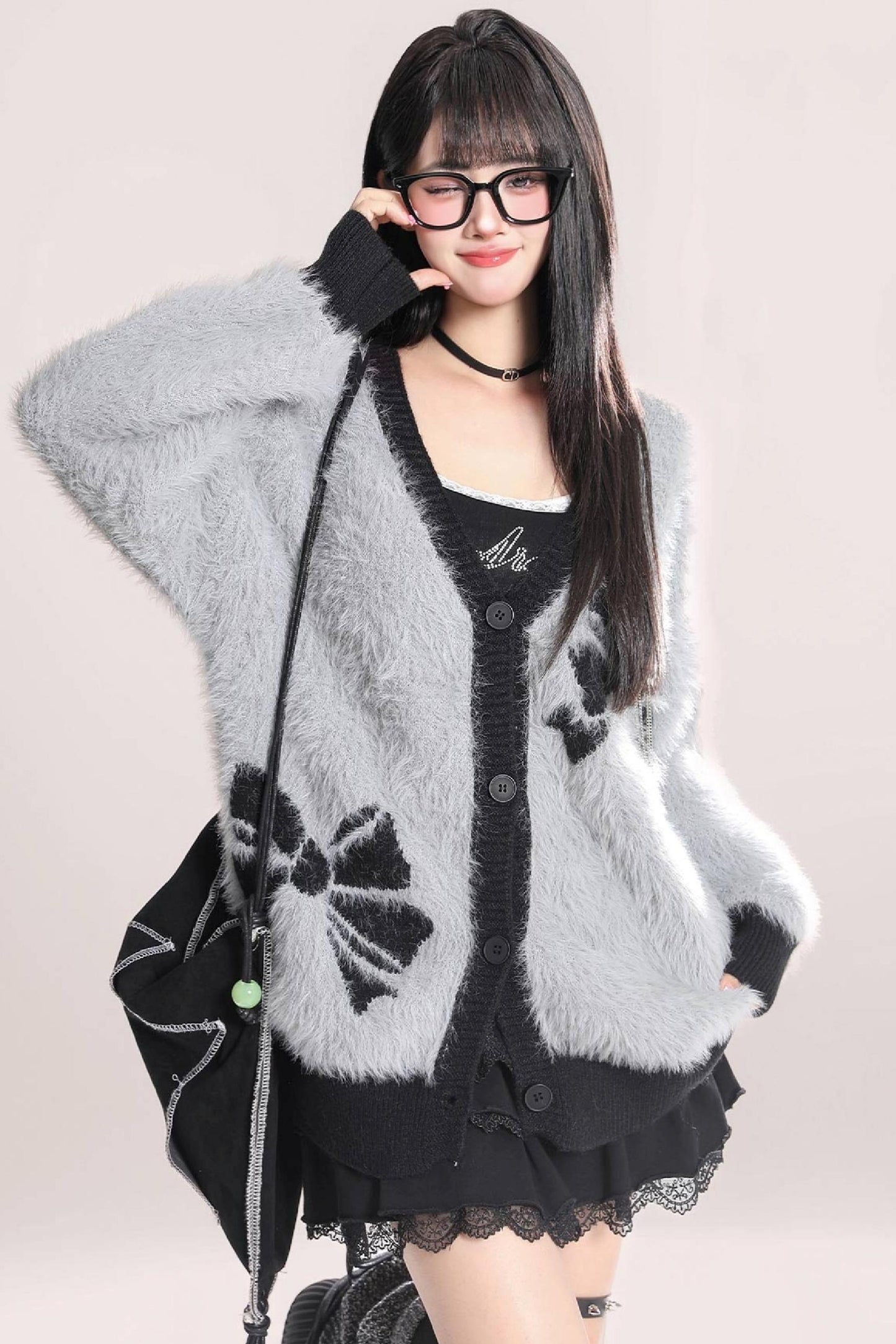 Slouchy Bow Mohair Cardigan