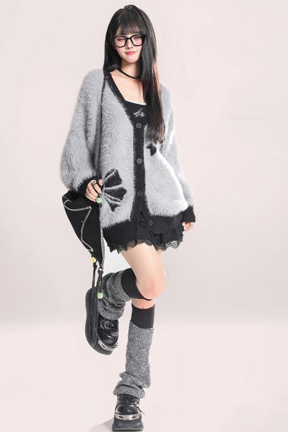 Slouchy Bow Mohair Cardigan