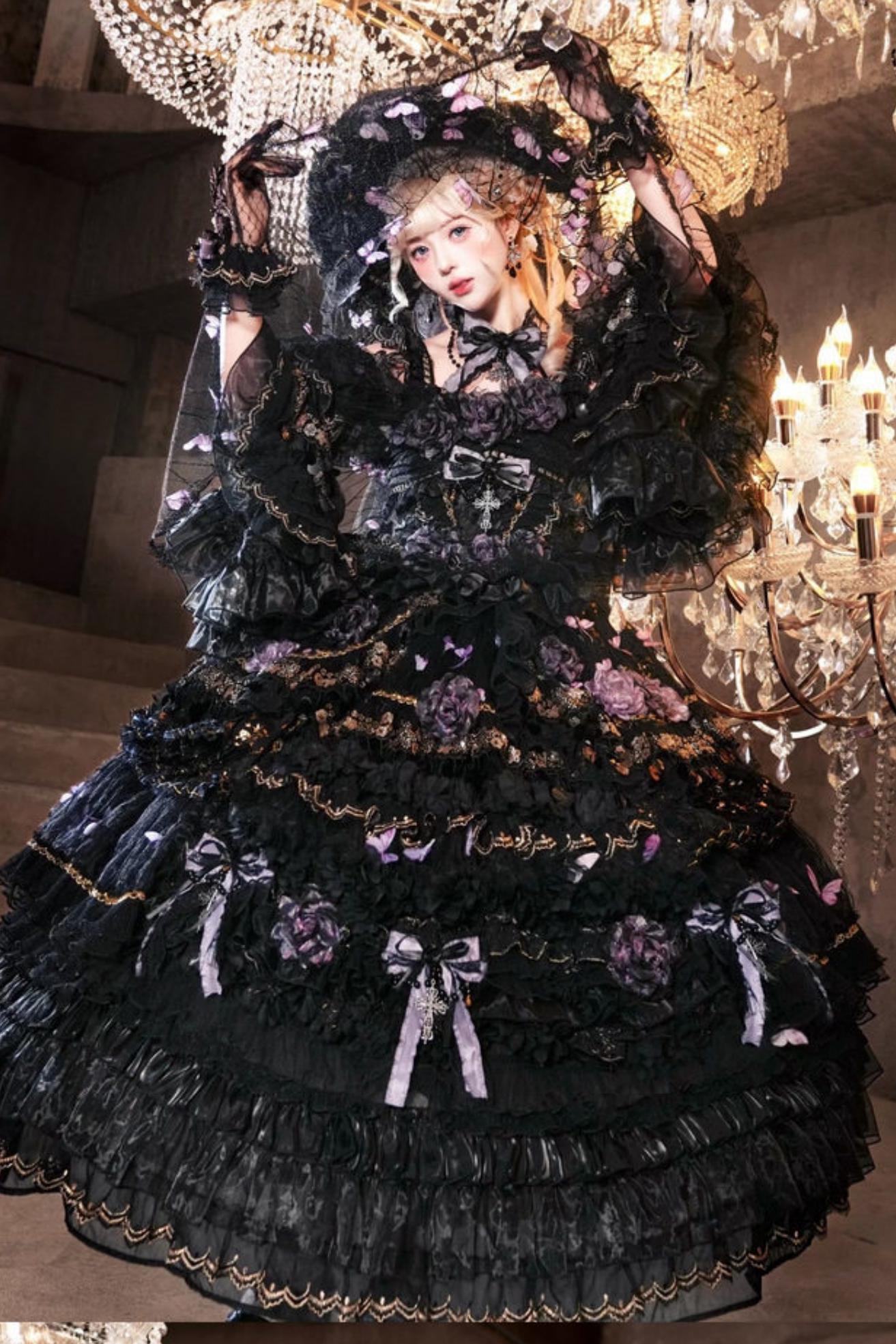 Abito lolita gotico da principessa con bara a farfalla