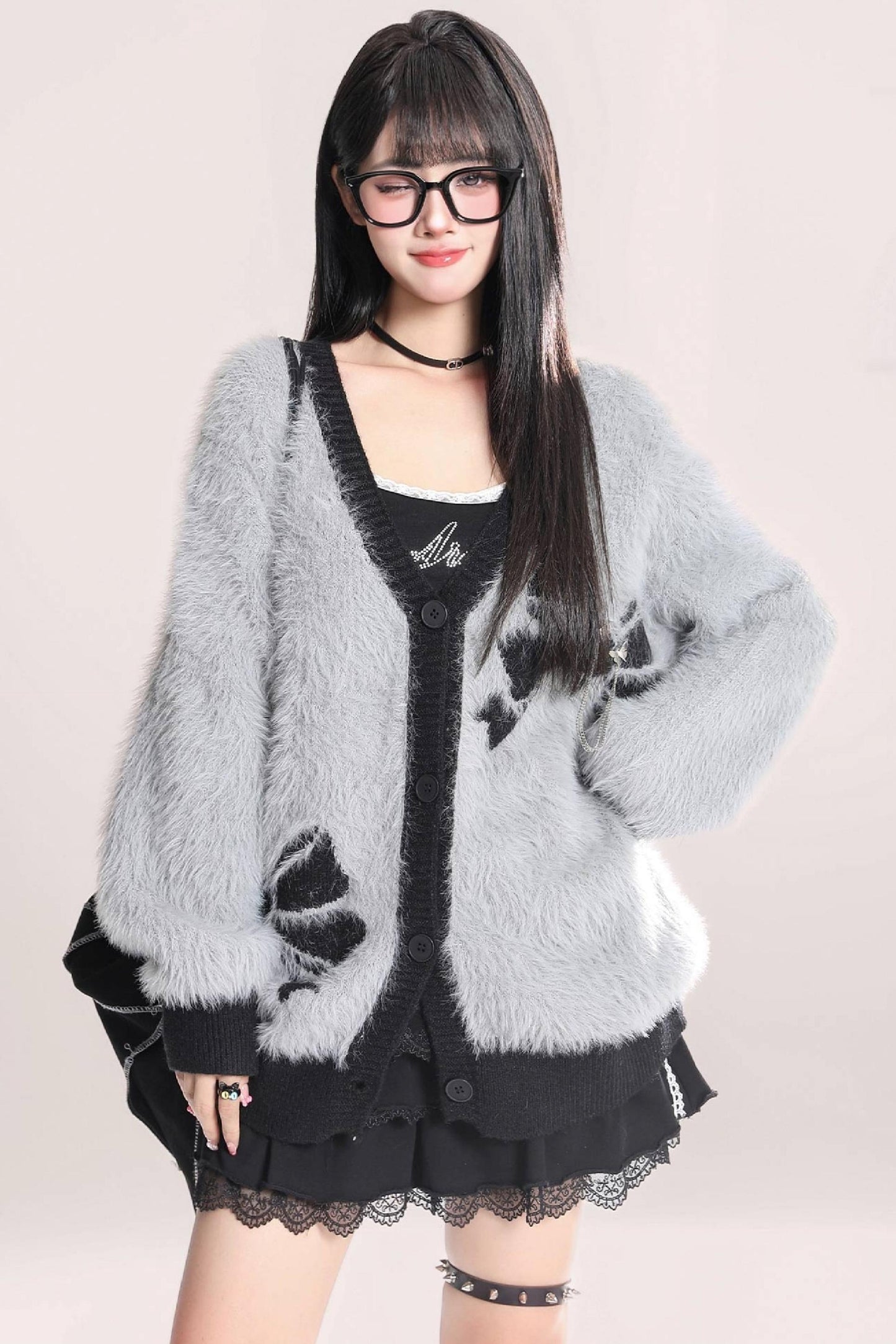 Slouchy Bow Mohair Cardigan