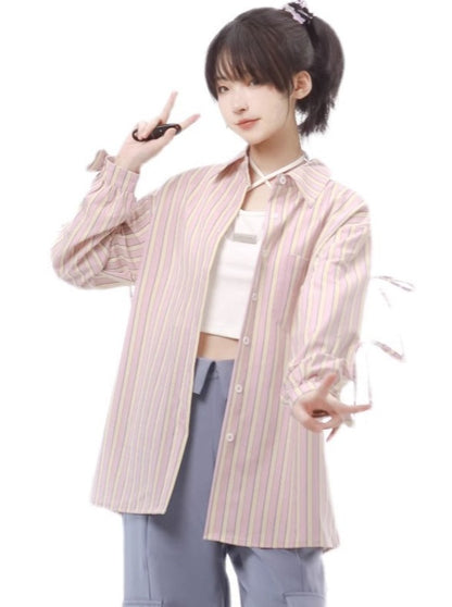 Side Ribbon Stripe Print Shirt