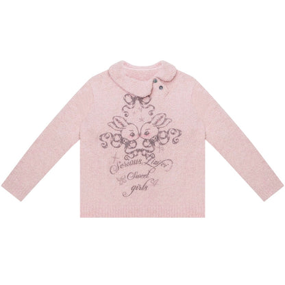 Retro pink rabbit sweater
