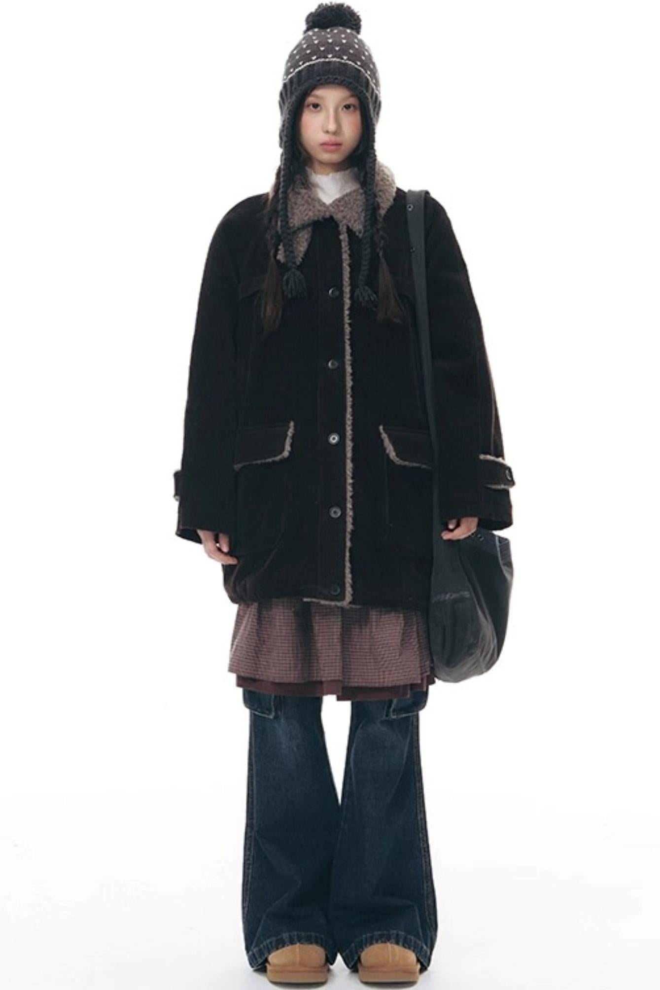 コーディロイフリースミディコート