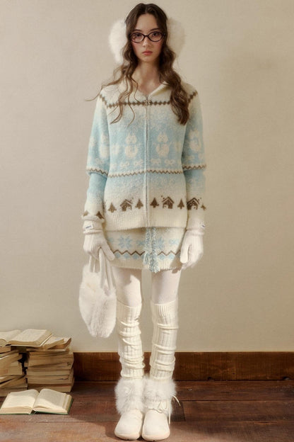 Island Fur Fair Isles Knit Top + Tight Knit Skirt