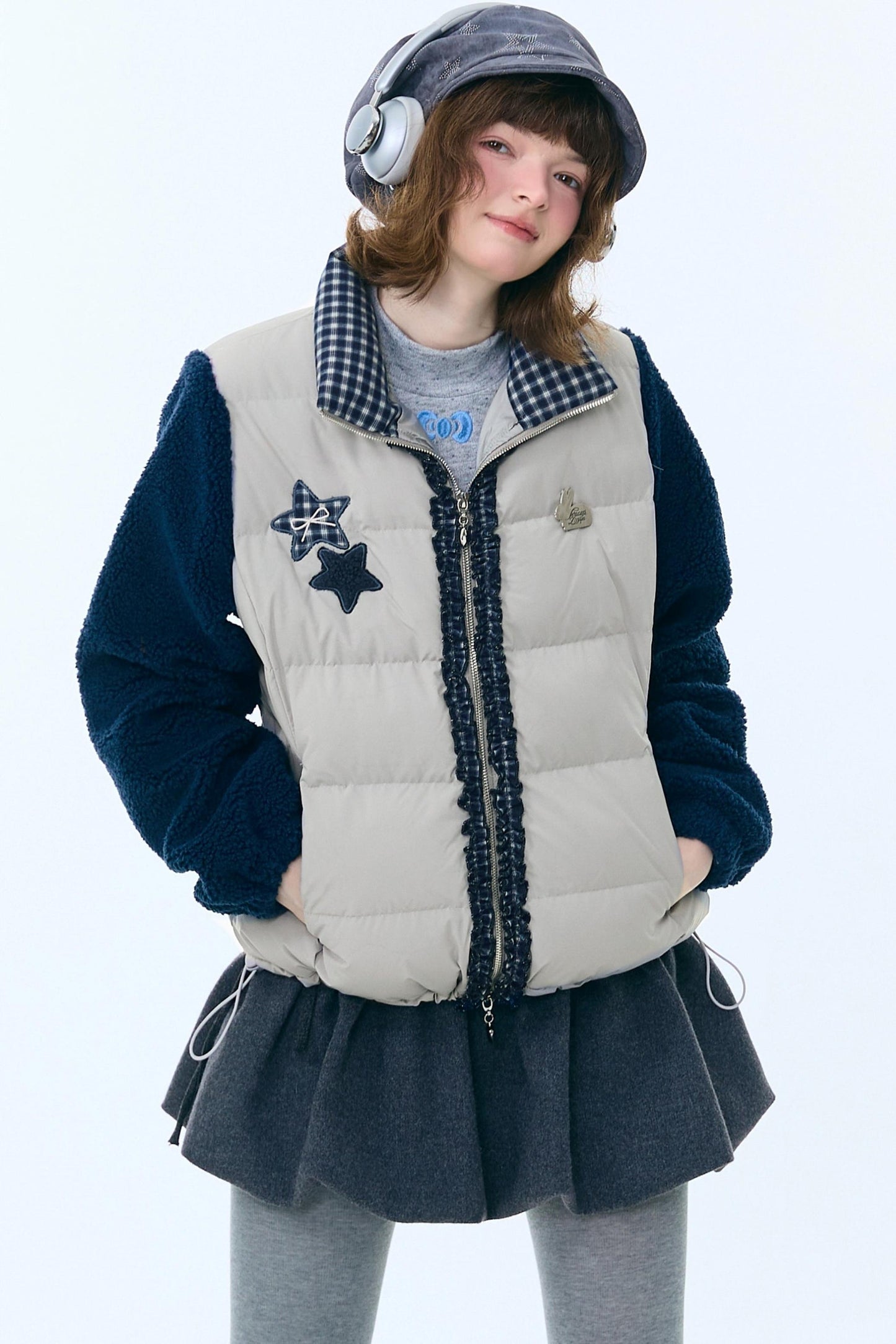 Star Print Color Block Coat