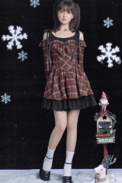 Red And Brown Check Dress