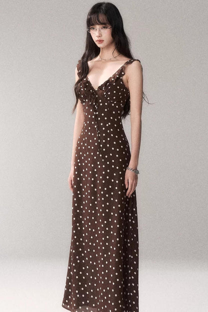 Braunes Polka-Dot-Trägerkleid