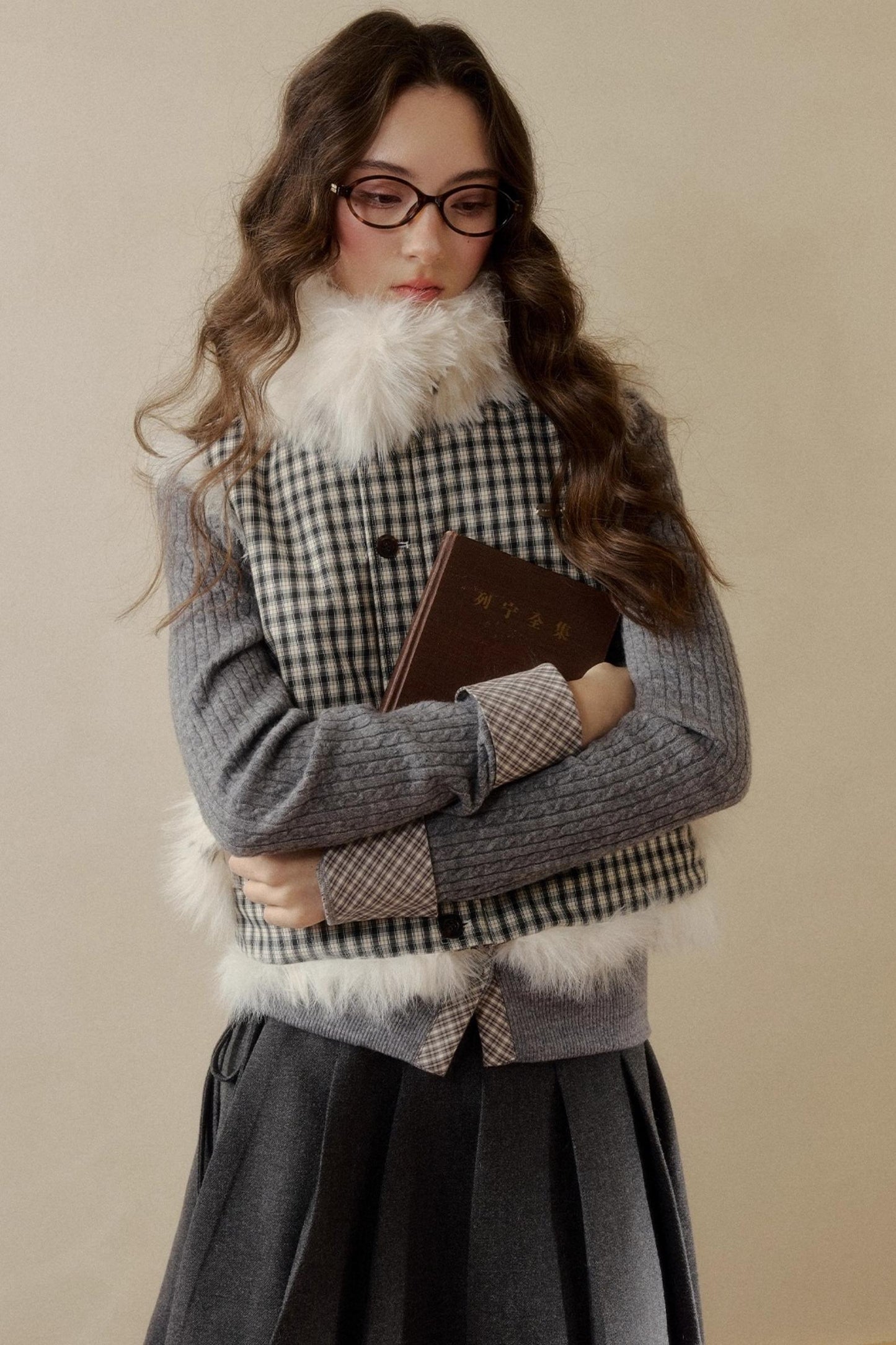 チェックドットファーリバーシブルベスト