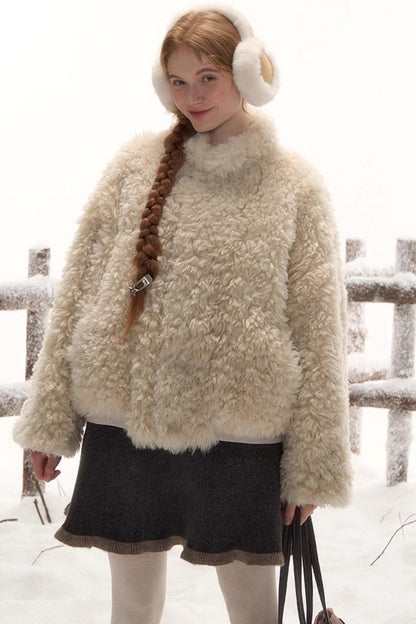 ポニーデザインジップニットトップス+ニットスカート