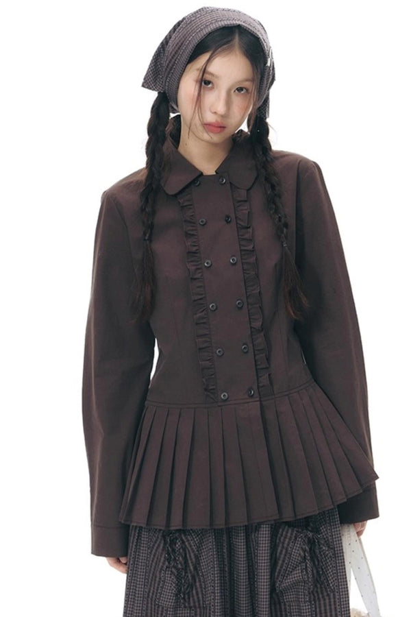 ラッフルダブルブレスタフリルトップス