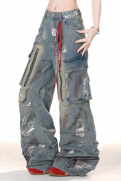 Oversized denim cargo pants