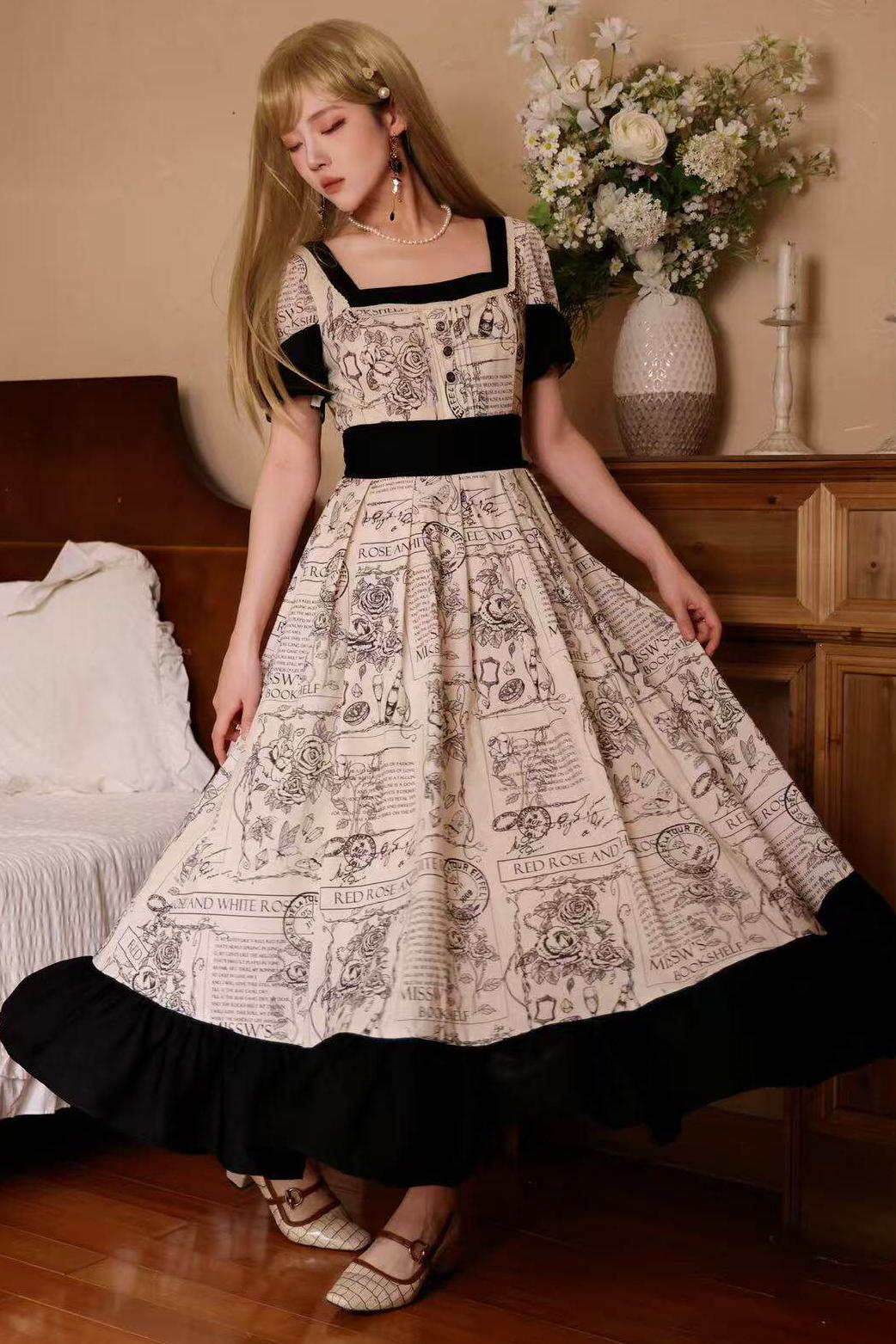 Rose Print Classical Dress