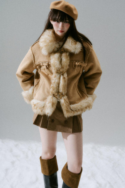 Fur Ribbon Pocket Coat