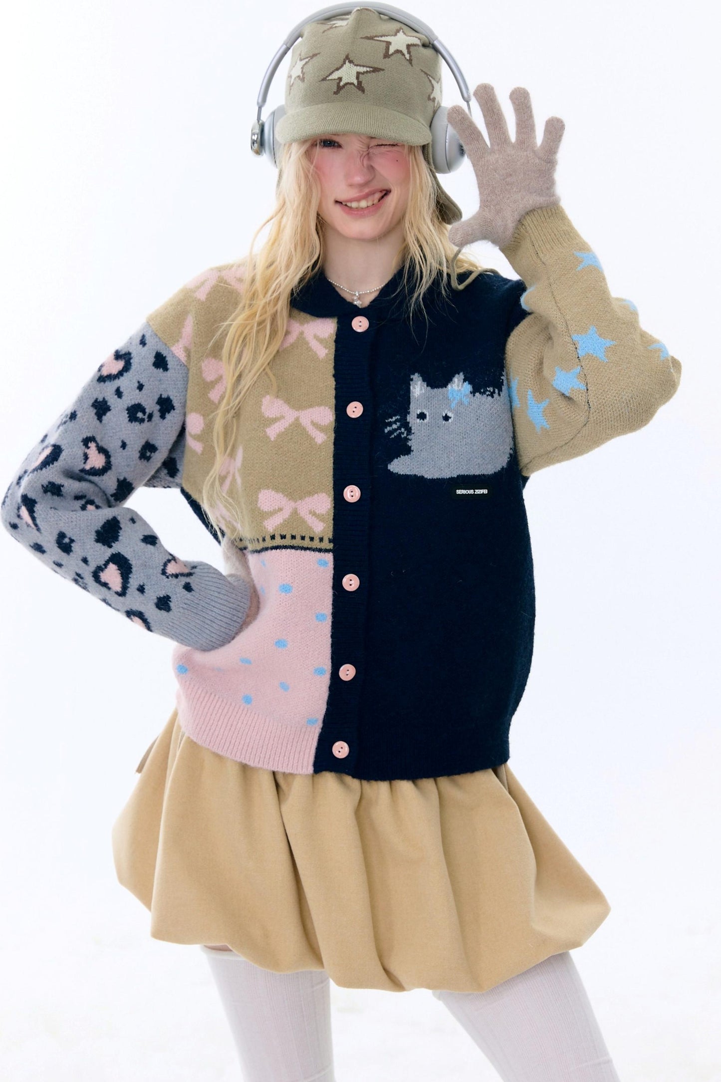 Retro color blocking cardigan