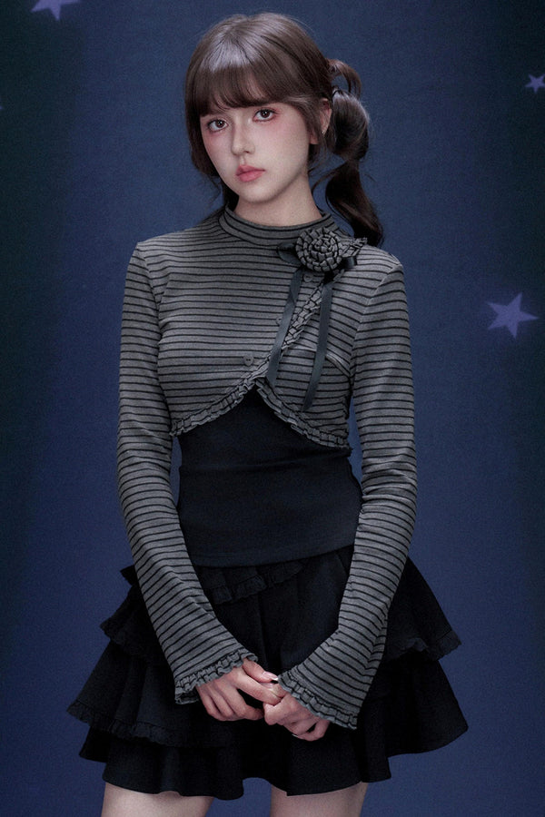 Striped Rose Brooch Top