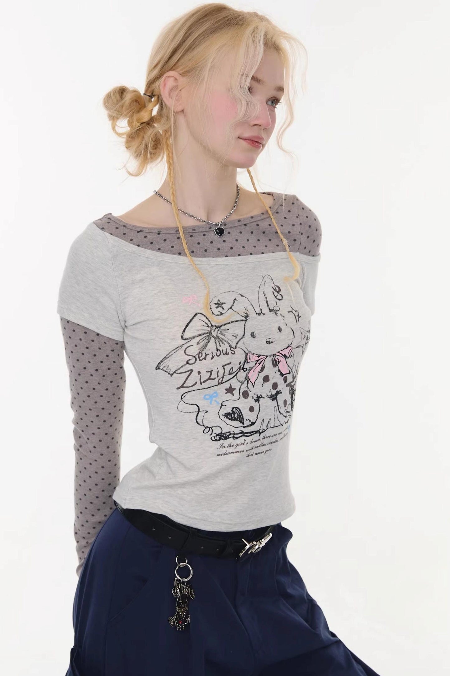 Gray Tone Rabbit Print Blouse