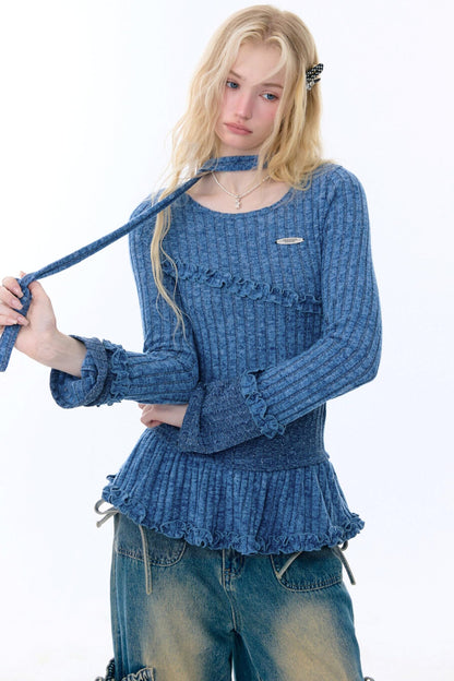 Irregular Ruffle Knit Top
