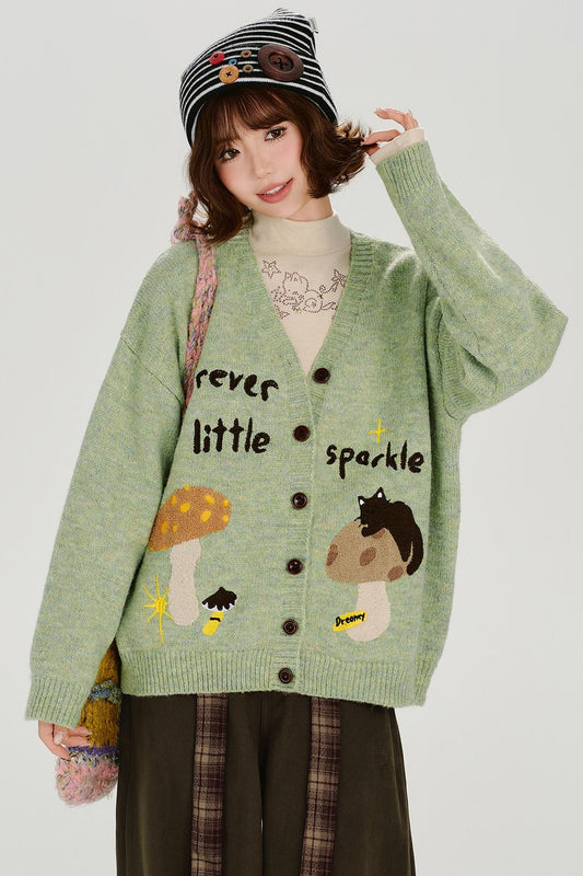 レトロキノコVネックカーディガン