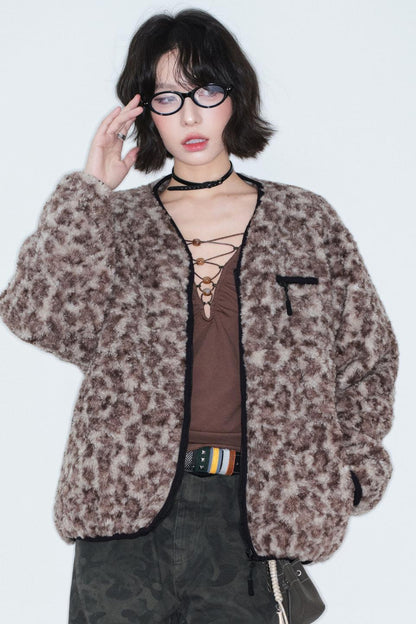 Leopard Print Lamb Wool Coat