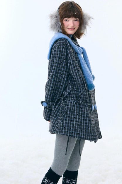 Checked Dot Doll Collar Coat