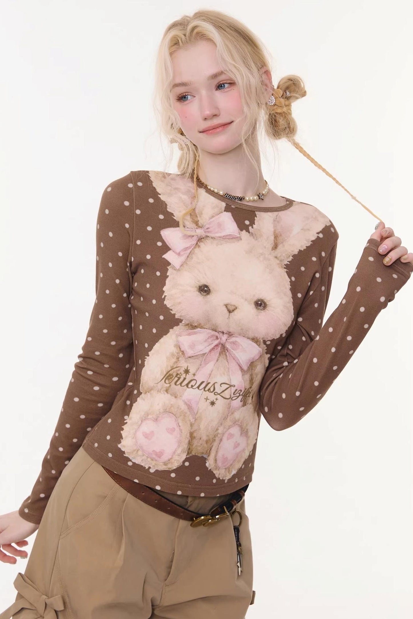 Polka Dot Rabbit Print Top