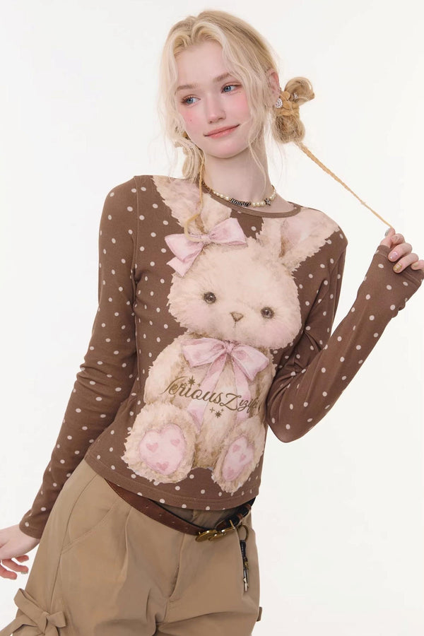 Polka Dot Rabbit Print Top