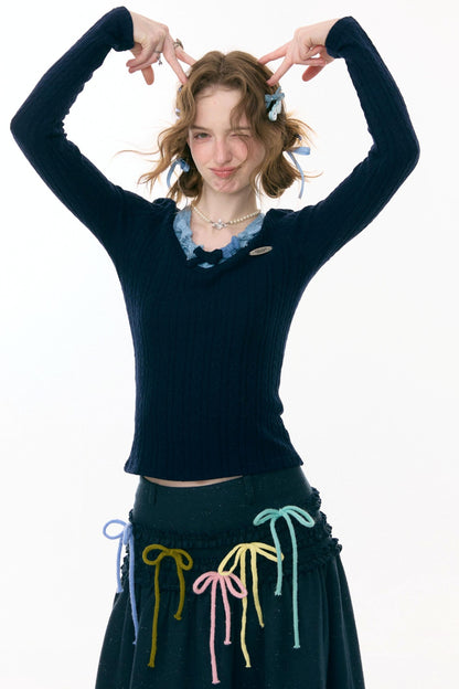 Open Neck Slim Knit Top