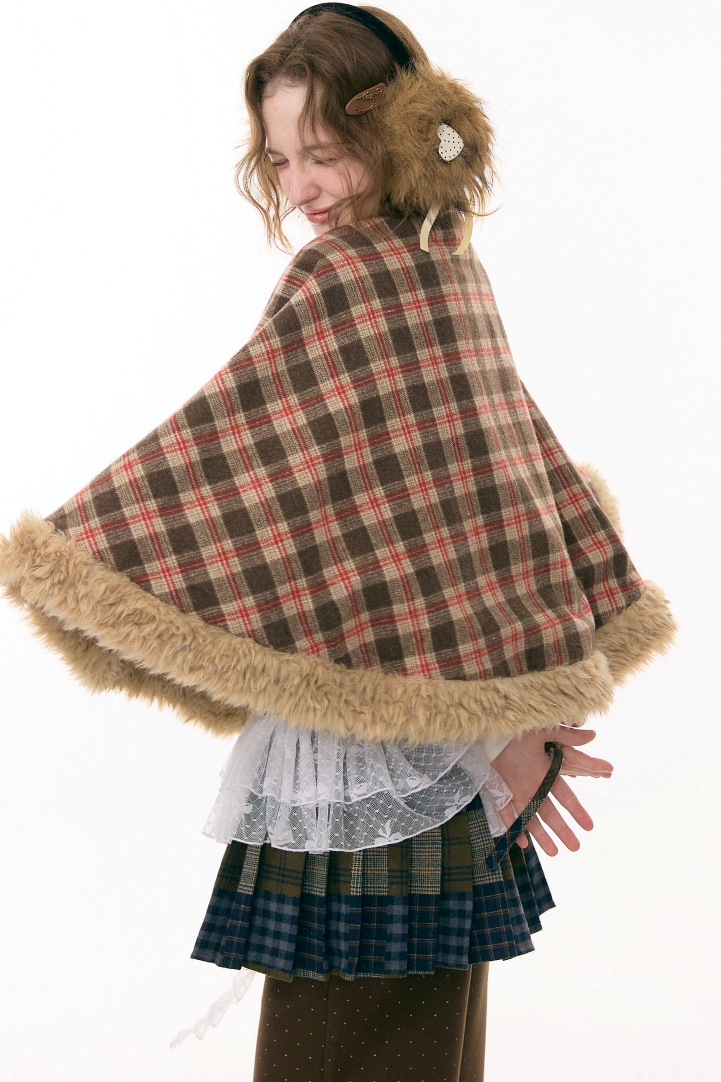 Fairy Tale Plaid Rabbit Cape Coat