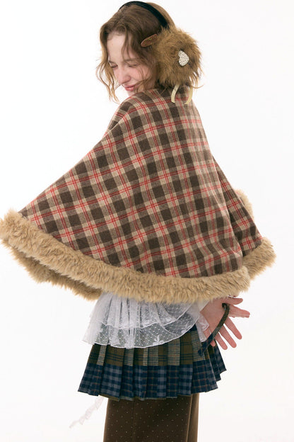 Fairy Tale Plaid Rabbit Cape Coat