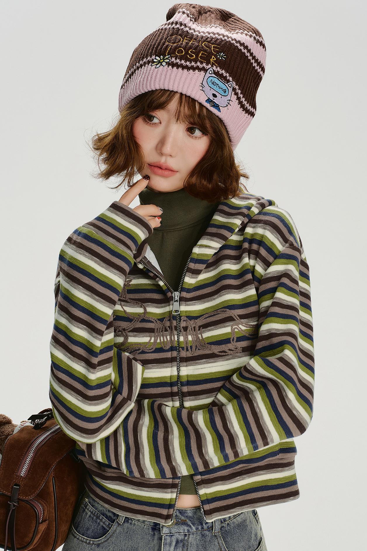 レトロボーダージフードパーカー