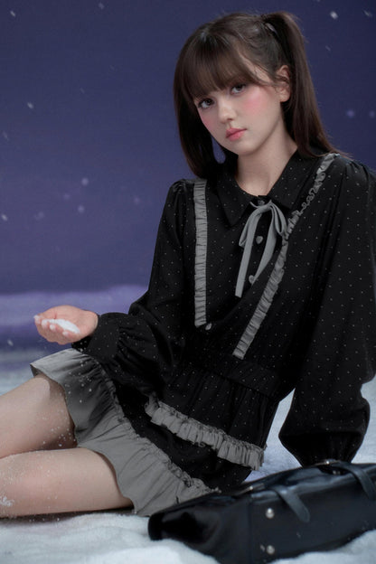 ダークグレーポルカドットドレス