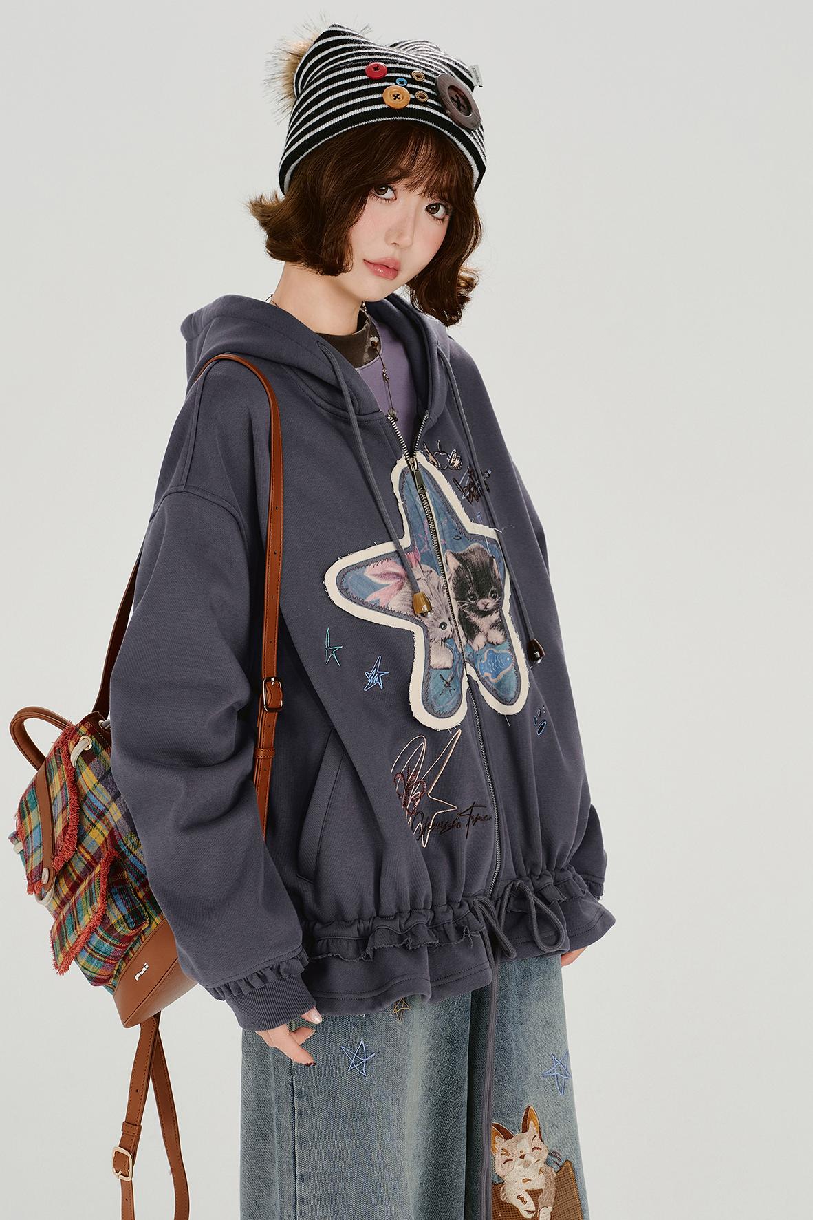 Retro Embroidery Women's Sweat Jacket