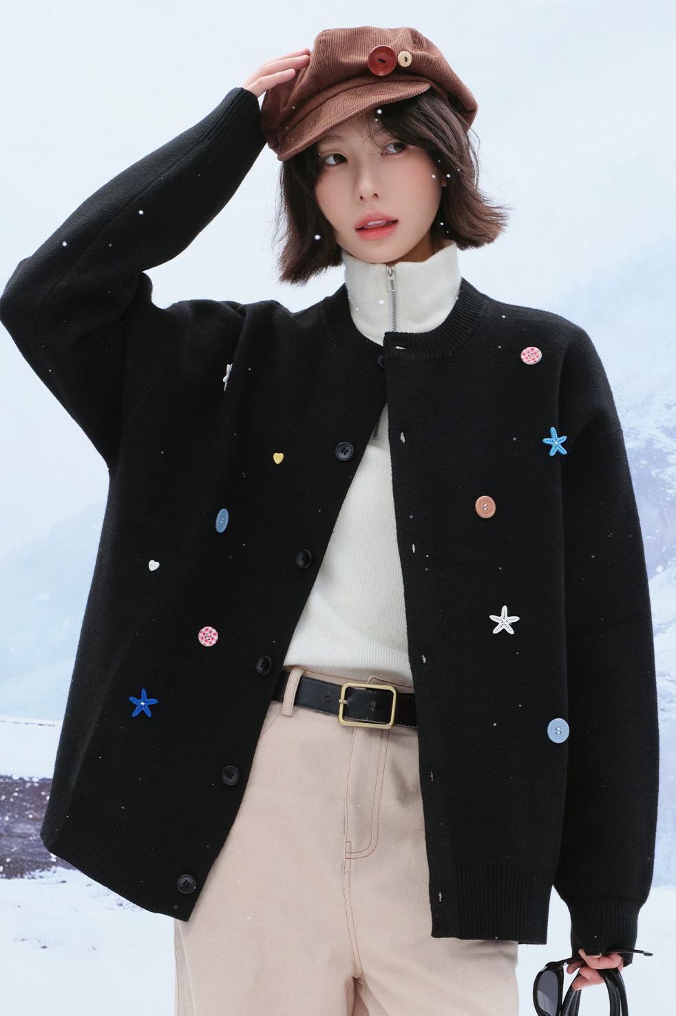 Colorful Button Knit Cardigan