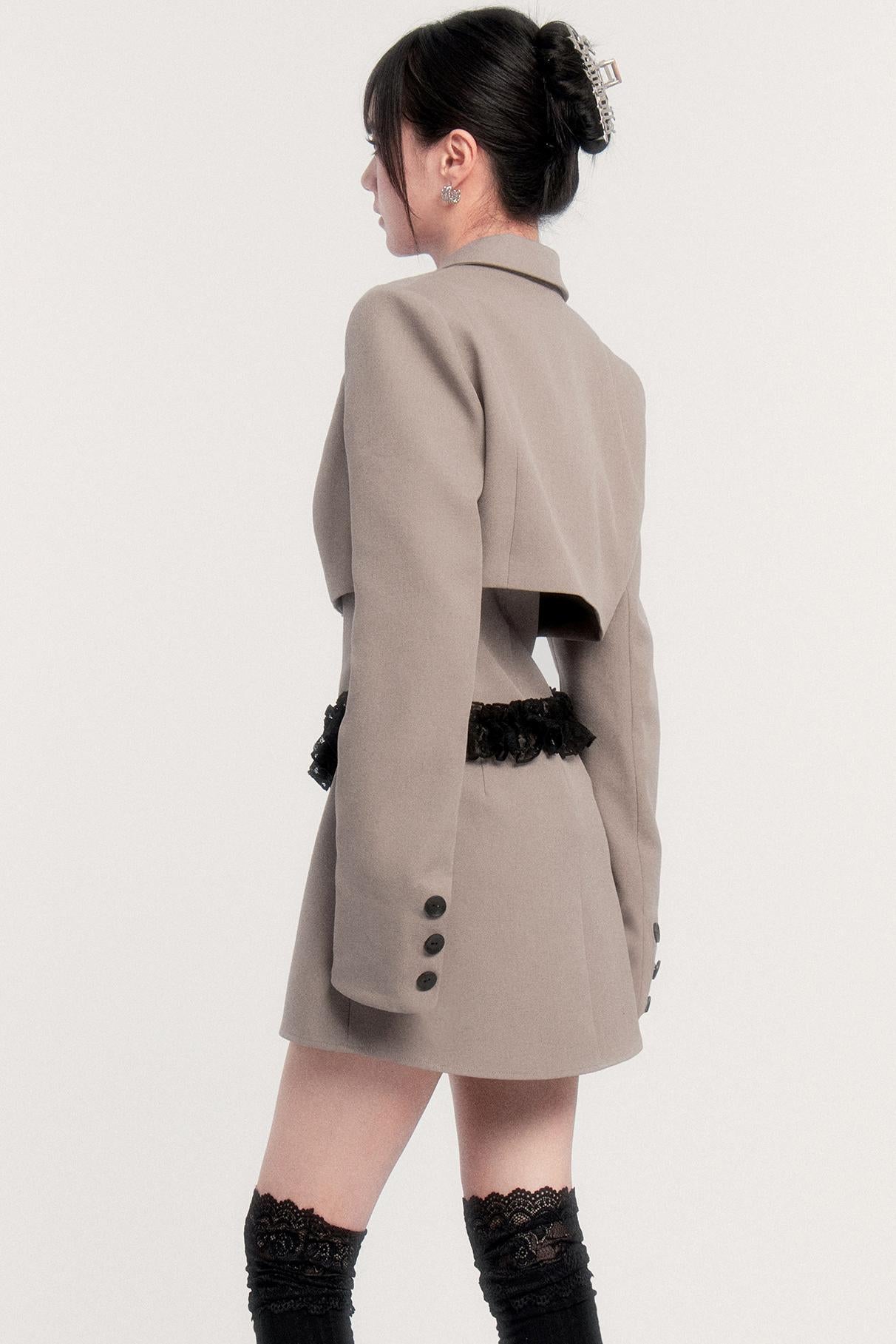 エレガントレースパッチワークドレス+ジャケット