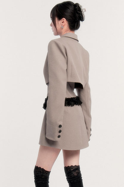 エレガントレースパッチワークドレス+ジャケット