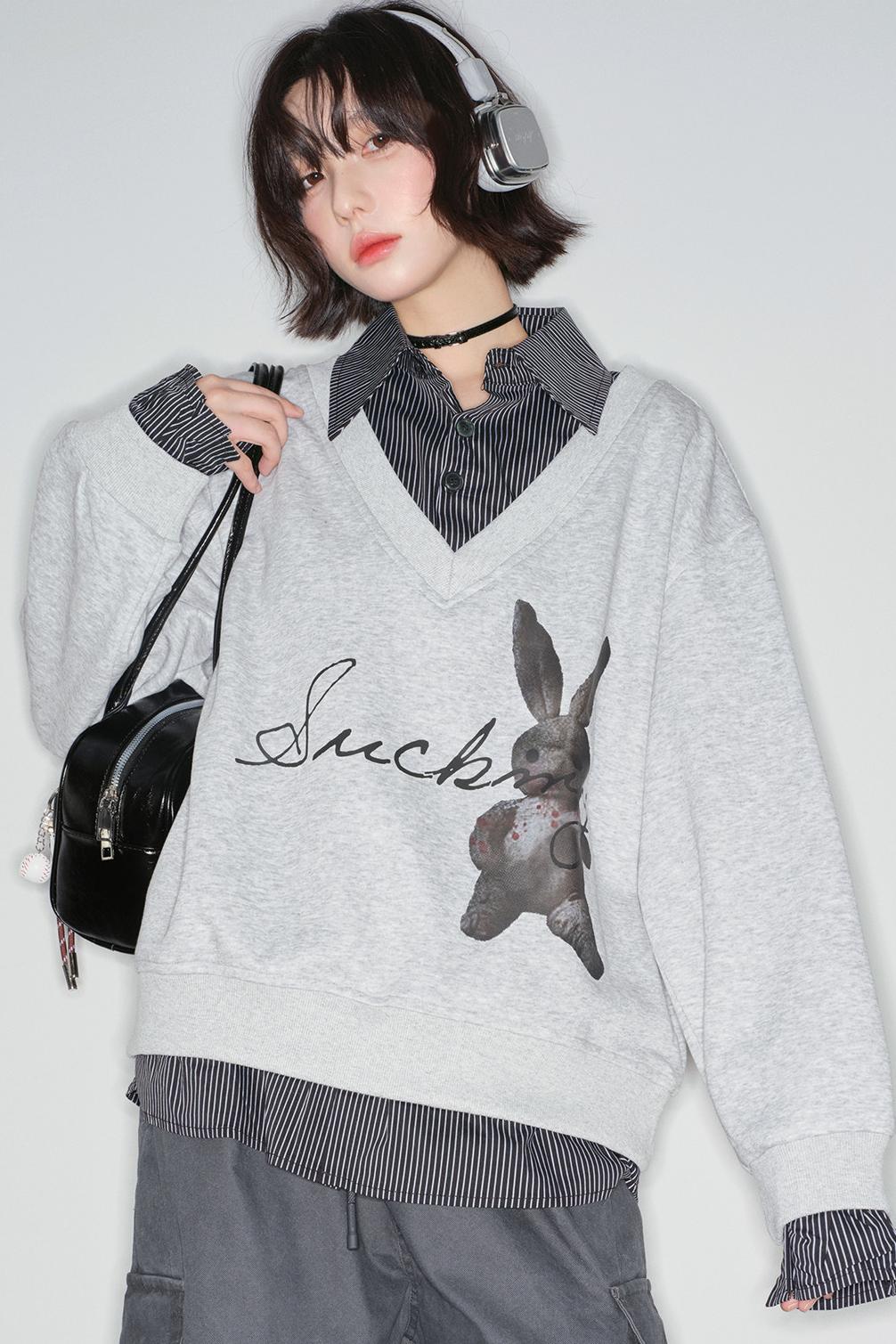 Rabbit Print Sweatshirt Top