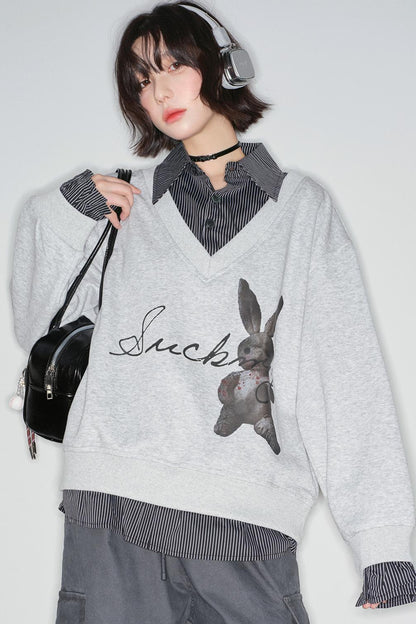 Rabbit Print Sweatshirt Top