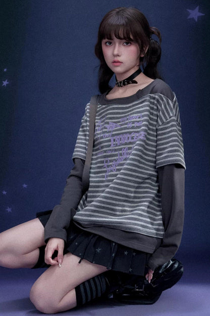 Striped Graffiti Print Top