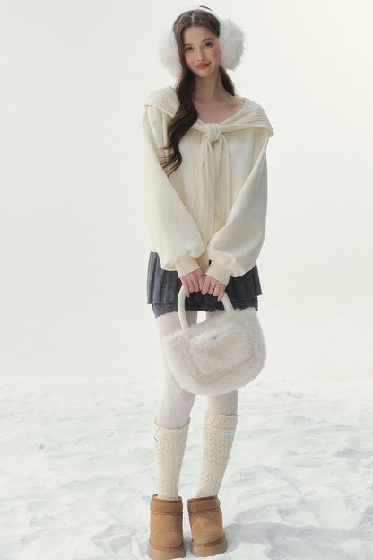 White Sweet Hooded Top