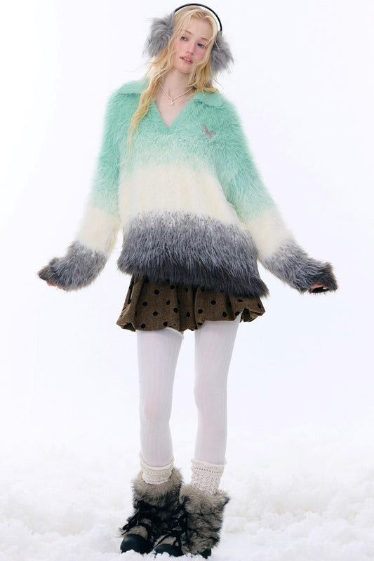 Retro Gradient Buoy Neck Sweater